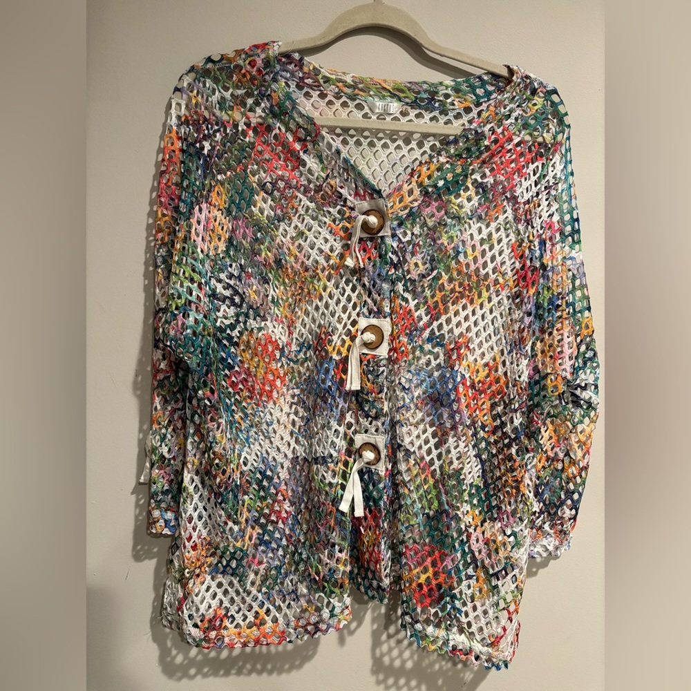 Kaktus Multicolor Mesh Button-Front Pullover